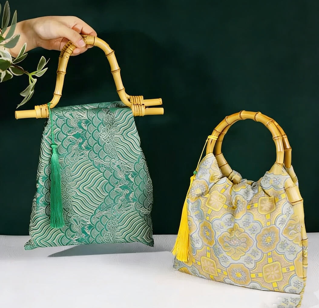 Brocade Bag with Bamboo Handles