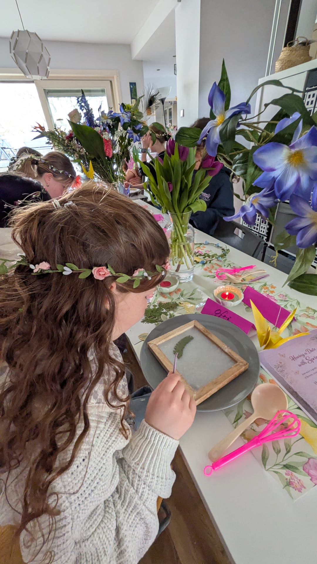Guest working on pressed flower frame